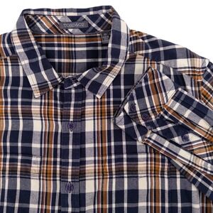 Toad & Co Men's Med Mojo Long Sleeve Blue & Brown Plaid Flannel Shirt Gorp Cabin